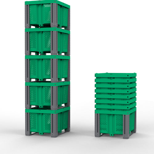 Nesting Plastic Storage Bin Space-Saving Agricultural Crate 70% Empty Storage Reduction Stackable Harvest Container